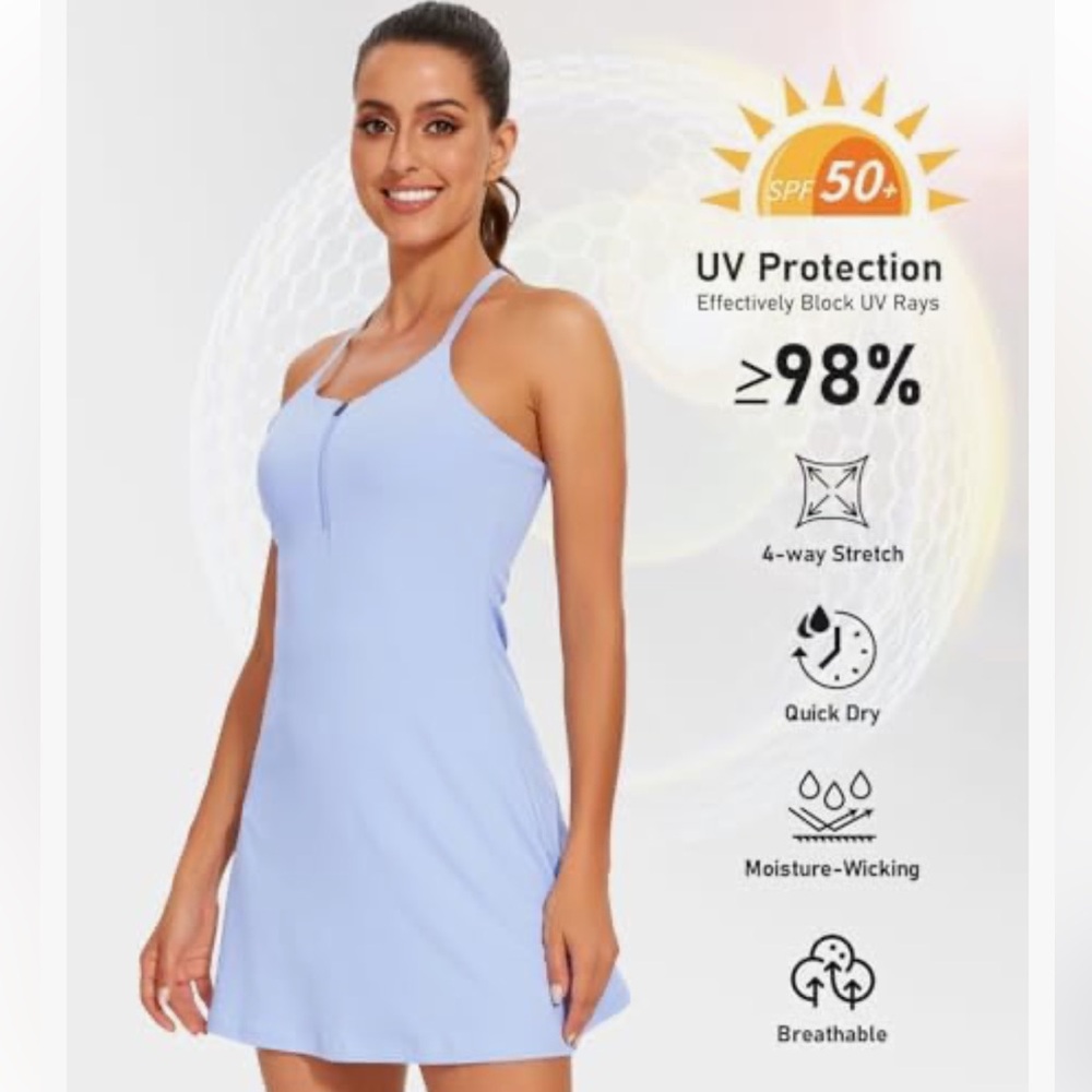 SDBT | Women Blue Tennis Sports Dress w/ Adjustable Straps & Built In Bra Size L
